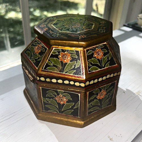 Octagonal hand painted floral - hand-painted,