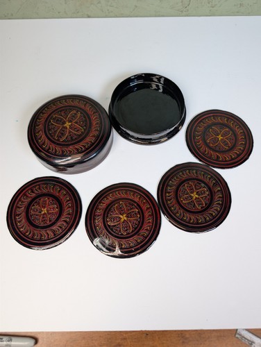 Thai black lacquer coasters - thai,